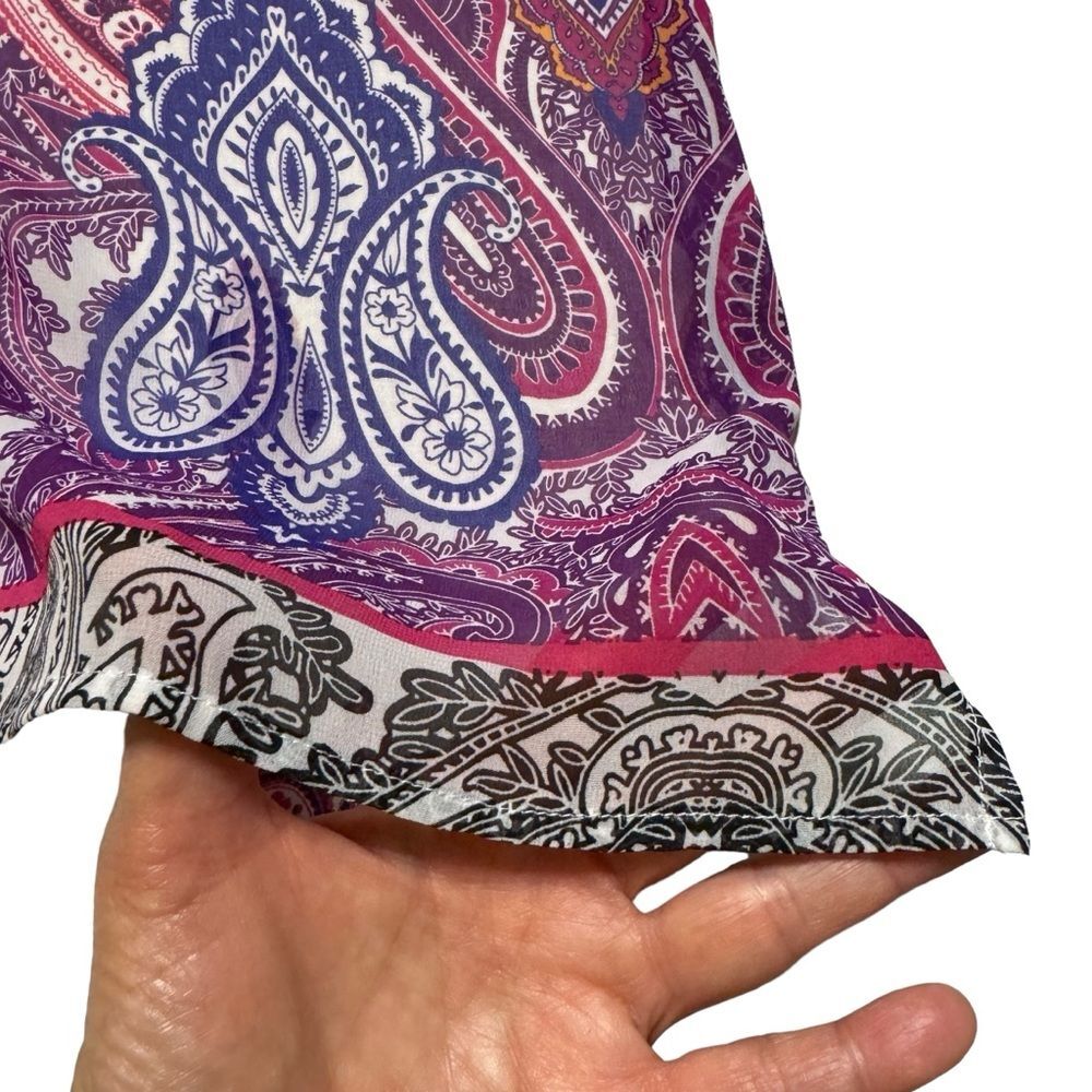 Chico's Women's Semi Sheer Paisley 3/4 Sleeve Purple White Tunic Size 2 (Medium) - Picture 6 of 10